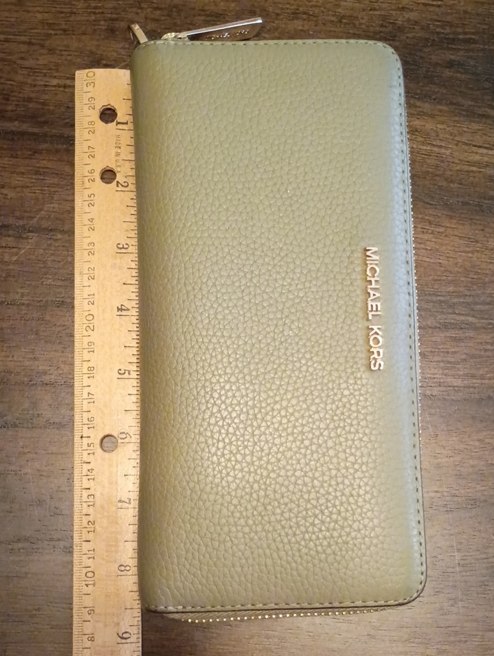 Michael kors green pebble leather large wallet